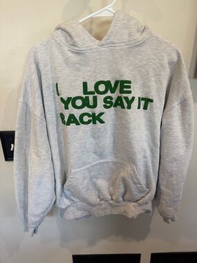 LONELY GHOST Gray Crewneck Hoodie with Green Slogan